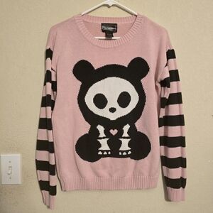 Skelanimals Bear Pink Black Striped Sweater RARE Hot Topic Y2K Emo Size 0